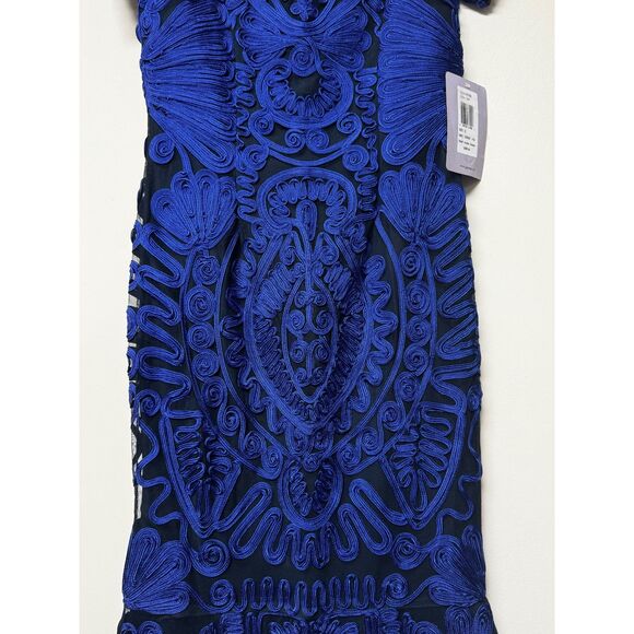 NWT - JS COLLECTIONS Short Sleeve Midi Dress Cobalt Blue/Black Soutache, Sz 2 - Picture 4 of 15